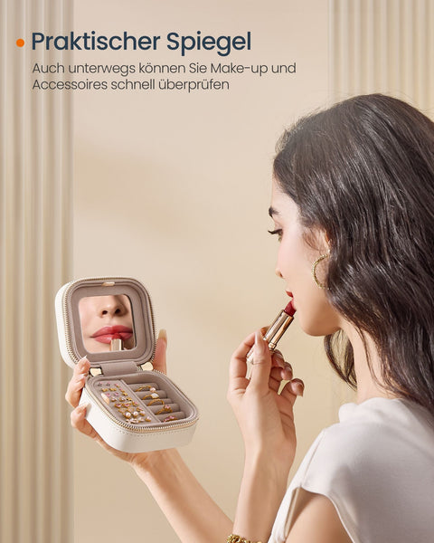 Rootz Travel Jewelry Box - Portable Jewelry Organizer - White Jewelry Case - PU Leather - 10.5 x 10.5 x 6 cm