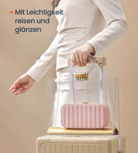 Rootz Travel Jewelry Box - Storage Case - Organizer - Pink PU Leather - 10.5cm x 20.5cm x 6cm