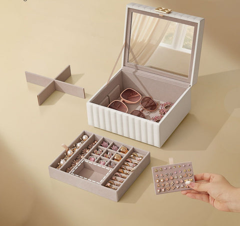 Rootz ANAH Jewelry Box - Organizer - Storage Case - Mirror - 25cm x 15cm x 10cm