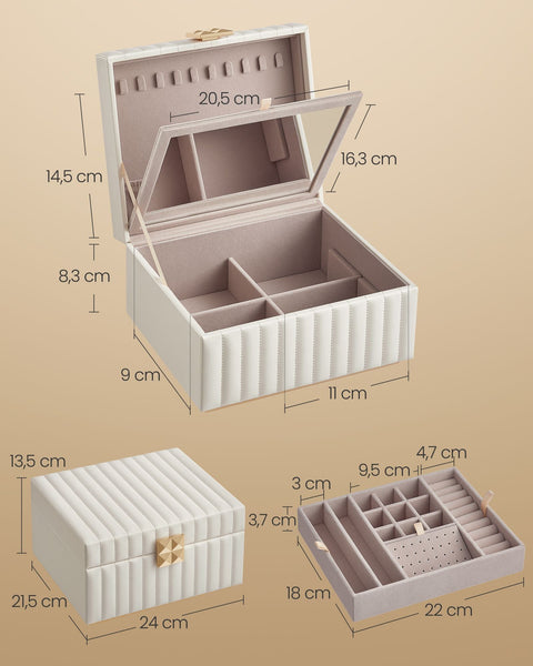 Rootz ANAH Jewelry Box - Organizer - Storage Case - Mirror - 25cm x 15cm x 10cm