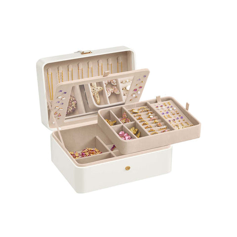 Rootz Jewelry Box - Accessory Organizer - Trinket Holder - Velvet Interior - 17.6cm x 22cm x 11cm -  White and Pink