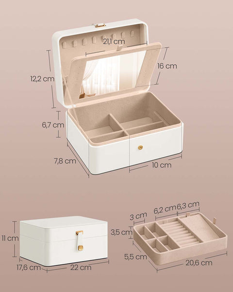 Rootz Jewelry Box - Accessory Organizer - Trinket Holder - Velvet Interior - 17.6cm x 22cm x 11cm -  White and Pink