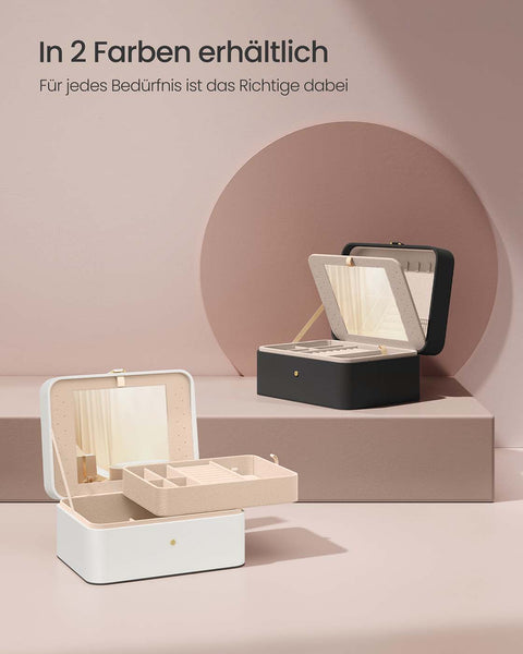 Rootz Jewelry Box - Accessory Organizer - Trinket Holder - Velvet Interior - 17.6cm x 22cm x 11cm -  White and Pink