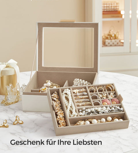 Rootz Jewelry Box - Trinket Organizer - Accessory Storage - Velvet Lining - 18.5cm x 23cm x 8.5cm - Cloud White Glass Lid