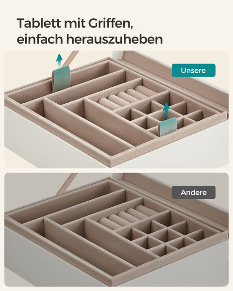 Rootz Jewelry Box - Trinket Organizer - Accessory Storage - Velvet Lining - 18.5cm x 23cm x 8.5cm - Cloud White Glass Lid