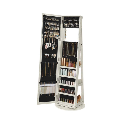 Rootz Jewelry Cabinet Stand Mirror - Mirror Cabinet - Rotatable Storage - 360° Rotation - 54cm x 161cm x 54cm