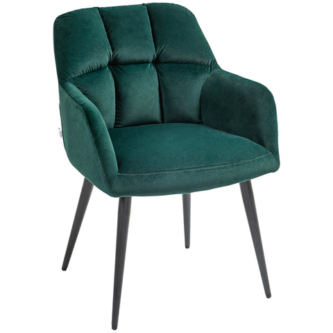 Rootz Upholstered Chair - Accented Chair - Decorative Quilting - Velvet Look - Holds Up to 120 kg - 58.5cm x 59cm x 78.5cm - Green
