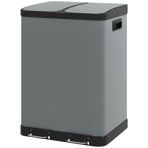 Rootz 30L Double Trash Can - Dual Compartment Waste Bin - Metal Housing - Fingerprint Resistant - Removable Inner Bins - 48.8cm x 39.5cm x 67cm