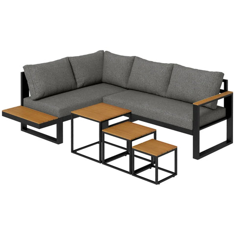 Rootz Outdoor Seating Group - 5-piece Lounge Furniture - Garden Furniture Set - Coffee Table - Seat Cushions - Gray + Natural - 148 cm x 61 cm x 71.5 cm