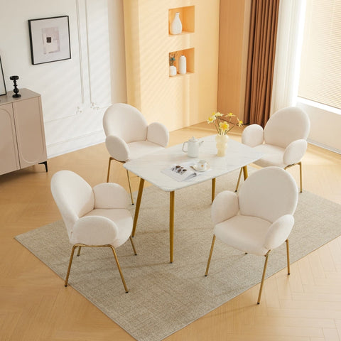 Rootz Set of 4 Teddy Fabric Dining Chairs - Comfortable Seating - Ergonomic Design - High Backrest - 66cm x 49.5cm x 90cm - Rose Gold Metal Legs