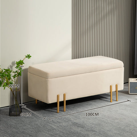 Rootz Upholstered Storage Bench - Chest Bench - Footrest - Hidden Storage - 100 x 40 x 42 cm - High Quality Wood & Metal Base - Brown
