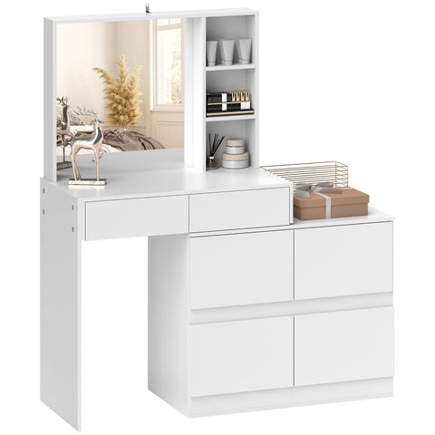 Rootz Dressing Table - Make-up Vanity - Beauty Station - Large Mirror - 122.5cm x 71.3cm x 38.5cm - MDF, White - Ample Storage Space
