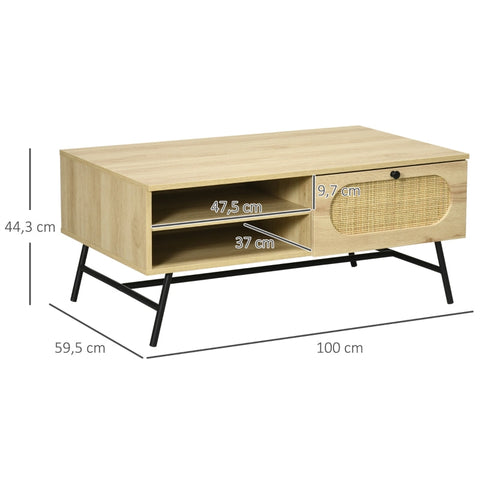 Rootz Rustic Coffee Table - Living Room Table - Wooden Table - Ample Storage Space - 100cm x 59.5cm x 44.3cm