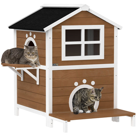 Rootz Outdoor Cat House - Weatherproof Cat Shelter - 2 Story Cat Home - Removable Floor - 66x66x90cm