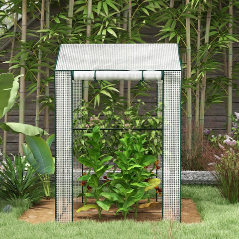 Rootz Greenhouse - Film Greenhouse - Cold Frame - Weather Resistant - Roll Up Door - White + Green - 100cm x 80cm x 150cm
