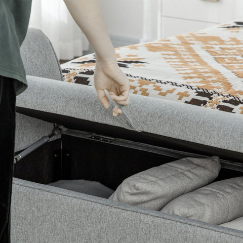 Rootz Upholstered Bed Bench with Storage - Bedroom Bench - Entryway Bench - Hidden Storage - Comfortable Fabric - 140cm x 49cm x 68cm