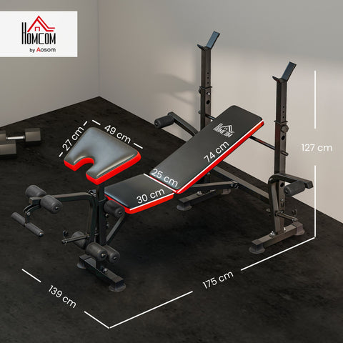 Rootz Adjustable Fitness Dumbbell Bench - Workout Station - Home Gym Equipment - Incline Function - 175cm x 127cm - Black+Red