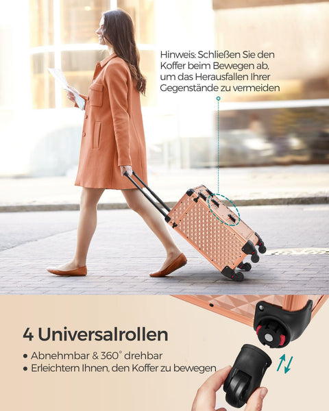 Rootz Champagne Gold Cosmetic Case - Makeup Organizer - Beauty Storage - Aluminum Frame - MDF - ABS Plastic - Portable - Lightweight - Spacious - 34cm x 24cm x 56cm