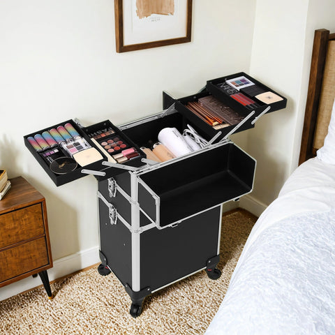 Rootz 3-in-1 Trolley Makeup Case - Cosmetic Suitcase - Beauty Organizer - High Functionality - 35cm x 68.5cm x 25cm