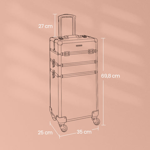 Rootz 3-in-1 Trolley Makeup Case - Cosmetic Suitcase - Beauty Organizer - High Functionality - 35cm x 68.5cm x 25cm