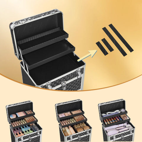 Rootz Cosmetic Case Trolley - Makeup Organizer - Rolling Beauty Box - Ample Storage - 33cm x 22cm x 45cm