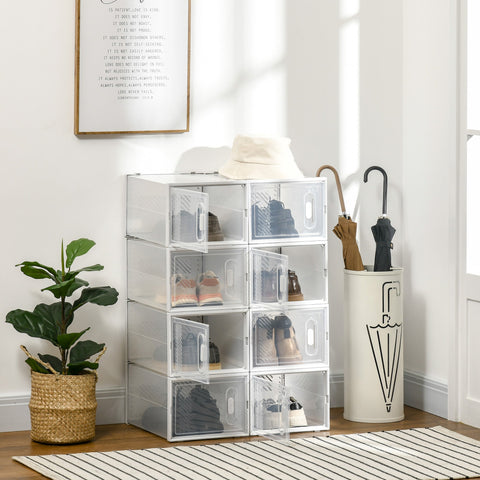 Rootz 8 Piece Shoe Rack - Stackable Shoe Boxes - Modular Shoe Organizer - Dust Protection - 28 x 36 x 21cm