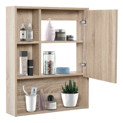 Rootz Wall Mirror Cabinet - Bathroom Storage - Hanging Cabinet - Extra Storage - Brown Finish - 60L x 15W x 76H cm