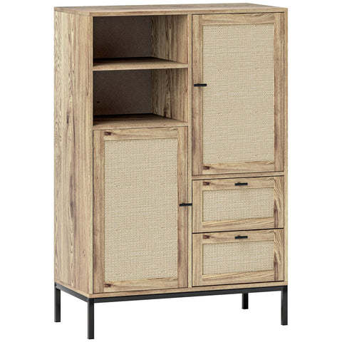 Rootz Storage Cabinet - Flexible Chest - Drawers - Adjustable Shelves - Rattan Doors - Easy Cleaning - 80W x 40D x 120H cm
