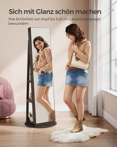 Rootz Jewelry Cabinet - Armoire - Organizer - Full-Length Mirror - 3 Shelves - 40cm x 36cm x 140cm