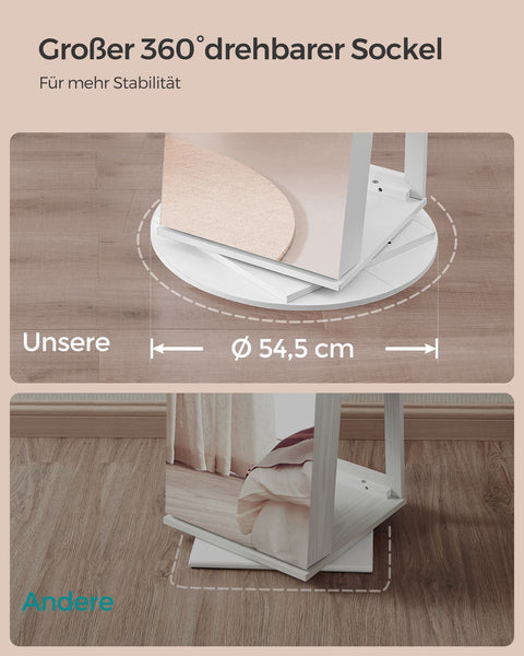 Rootz Jewelry Cabinet - Storage Organizer - Frameless Full-Length Mirror - Velvet Lining - 54.5cm x 54.5cm x 162cm