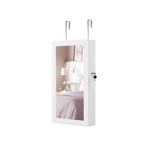 Rootz Jewelry Cabinet Organizer - White Mirror - Greige Lining - MDF Construction - Velvet Lining - Ample Storage Space - Secure Locking System - Easy Assembly - 10cm x 37cm x 67cm