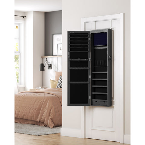 Rootz Black Jewelry Cabinet - Hanging Organizer - Wall Mounted Wardrobe - Space Saving - 37cm x 10cm x 120cm