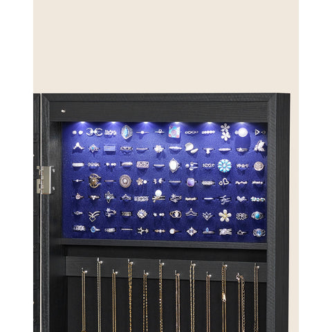 Rootz Black Jewelry Cabinet - Hanging Organizer - Wall Mounted Wardrobe - Space Saving - 37cm x 10cm x 120cm