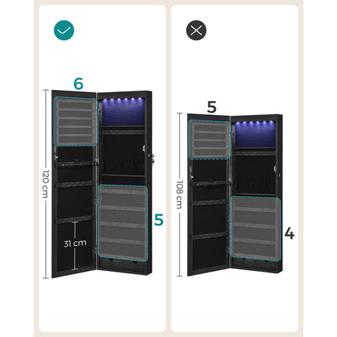 Rootz Black Jewelry Cabinet - Hanging Organizer - Wall Mounted Wardrobe - Space Saving - 37cm x 10cm x 120cm