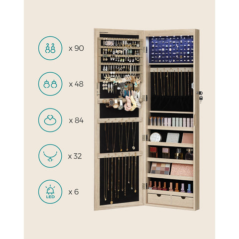 Rootz Hanging Jewelry Cabinet - Jewelry Organizer - Wall Mounted Jewelry Armoire - MDF Material - Space-saving - 37cm x 10cm x 120cm