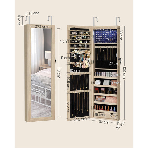 Rootz Hanging Jewelry Cabinet - Jewelry Organizer - Wall Mounted Jewelry Armoire - MDF Material - Space-saving - 37cm x 10cm x 120cm