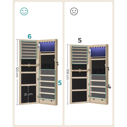 Rootz Hanging Jewelry Cabinet - Jewelry Organizer - Wall Mounted Jewelry Armoire - MDF Material - Space-saving - 37cm x 10cm x 120cm