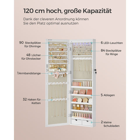 Rootz Wall-mounted Hanging Jewelry Cabinet - Necklace Organizer - Earring Storage - Space-saving - 45cm x 35cm x 10cm