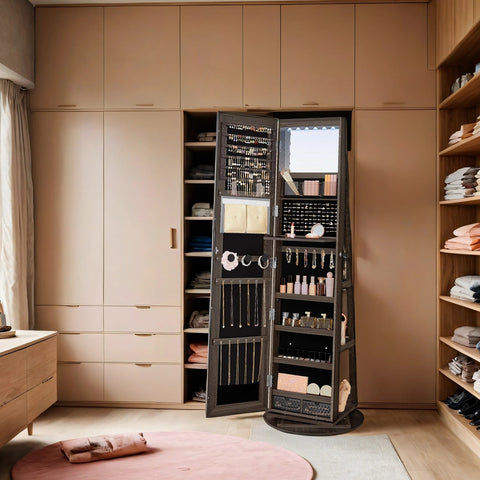 Rootz Jewelry Cabinet - Mirror Cabinet - Frameless Full Body Mirror - Space-Saving Design - 54.5cm x 54.5cm x 162cm