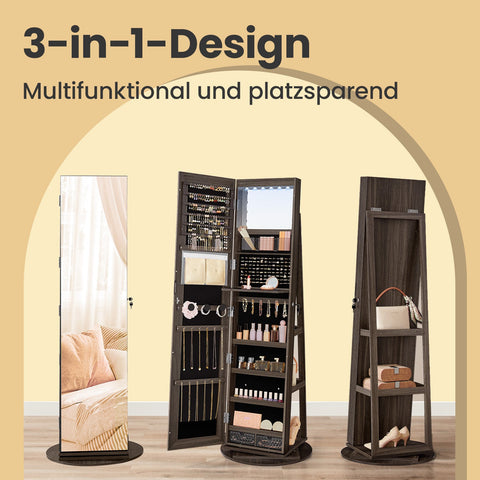 Rootz Jewelry Cabinet - Mirror Cabinet - Frameless Full Body Mirror - Space-Saving Design - 54.5cm x 54.5cm x 162cm