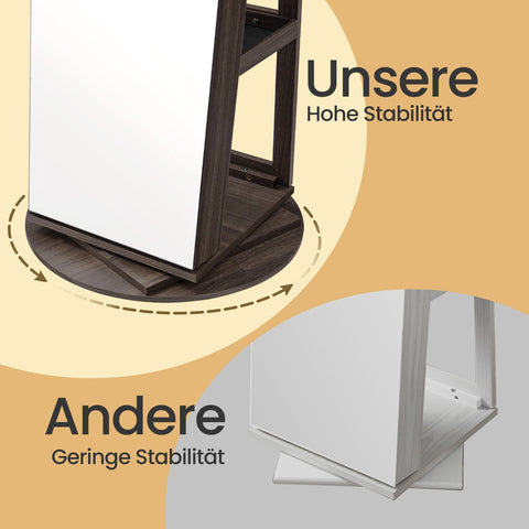 Rootz Jewelry Cabinet - Mirror Cabinet - Frameless Full Body Mirror - Space-Saving Design - 54.5cm x 54.5cm x 162cm