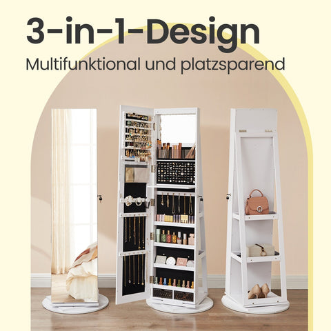 Rootz Jewelry Cabinet - Mirror Cabinet - Rotating Organizer - Secure Storage - 54.5cm x 54.5cm x 162cm