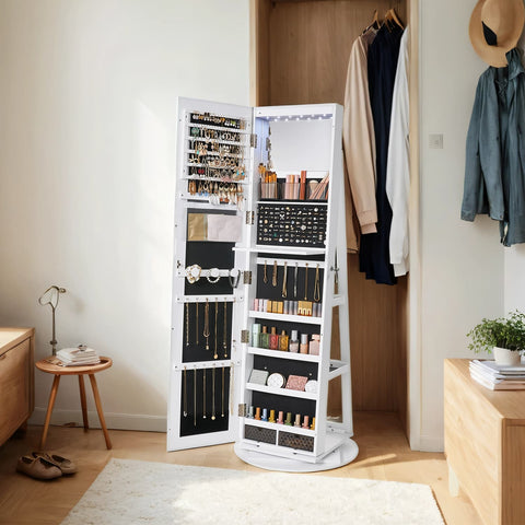 Rootz Jewelry Cabinet - Mirror Cabinet - Rotating Organizer - Secure Storage - 54.5cm x 54.5cm x 162cm
