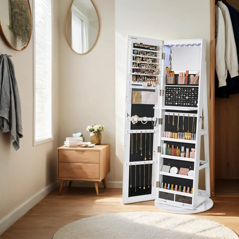 Rootz Jewelry Cabinet - Mirror Cabinet - Frameless Full Body Mirror - Space-Saving Design - 54.5cm x 54.5cm x 162cm