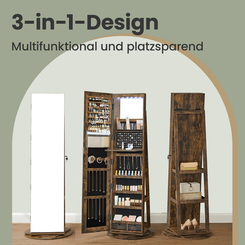 Rootz Jewelry Cabinet - Mirror Cabinet - Frameless Full Body Mirror - Space-Saving Design - 54.5cm x 54.5cm x 162cm