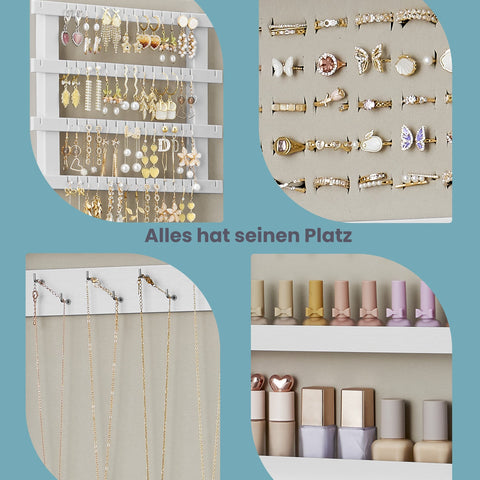 Rootz Jewelry Cabinet - Mirror Cabinet - Wall Cabinet - Space-Saving Organizer - 10x37x67cm