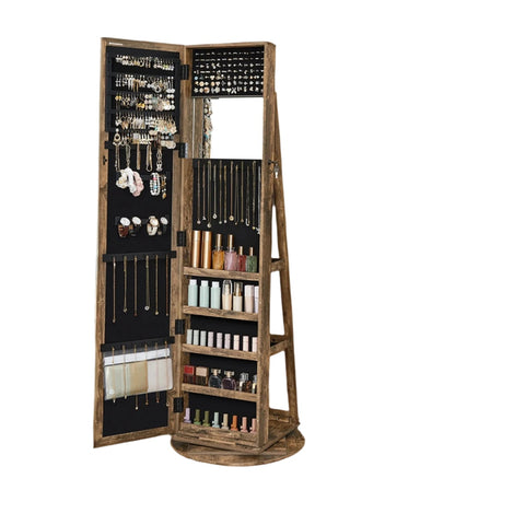 Rootz Lockable 360° Rotatable Jewelry Cabinet - Mirror Cabinet - Spacious Jewelry Organizer - 54cm x 54cm x 161cm