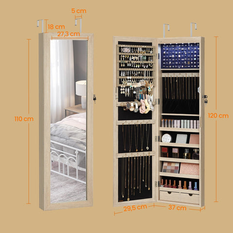 Rootz Jewelry Cabinet - Jewelry Organizer - Accessories Storage - Space Saving - 37 x 10 x 120 cm