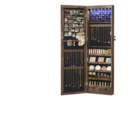 Rootz Hanging Jewelry Cabinet - Wall Mirror - Storage Organizer - LED Lighting - 37cm x 10cm x 120cm