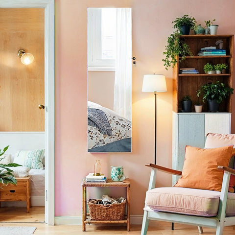 Rootz Mirror Jewelry Cabinet - Hanging Mirror Cabinet - Wall Cabinet - LED Lighting - 37cm x 9.3cm x 108cm